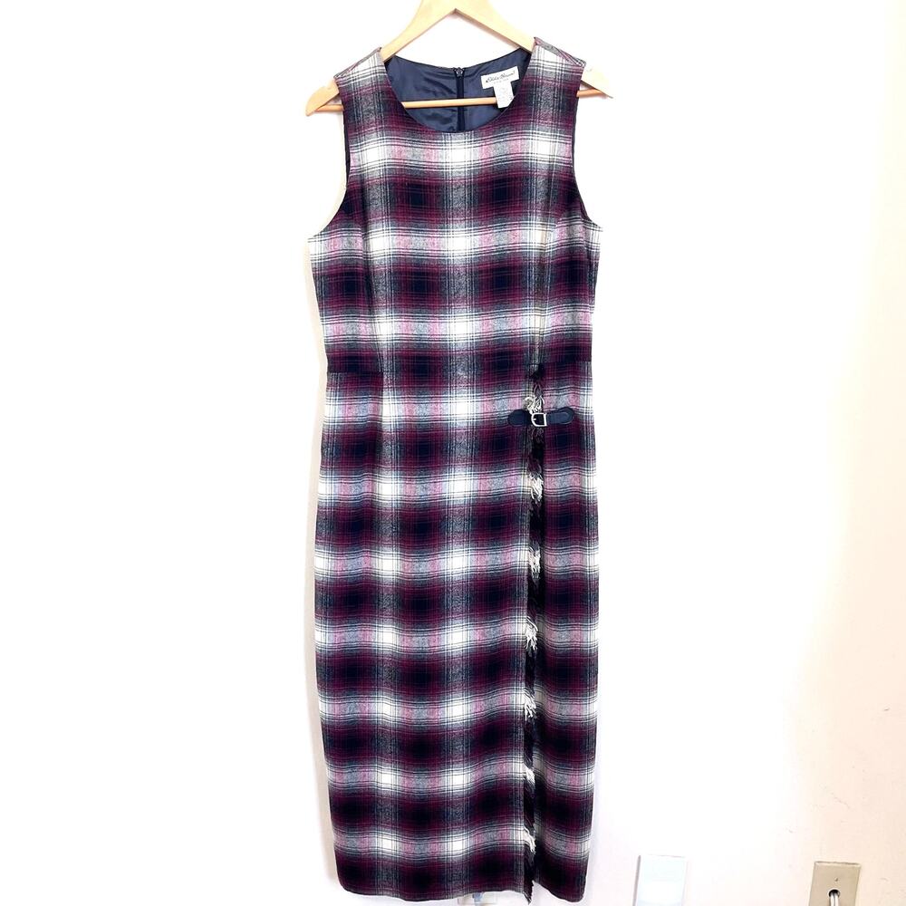 Eddie Bauer 90s Vintage Plaid Wool Midi Dress 12 Red Country Western Farmhouse